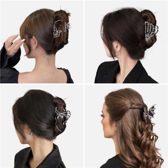 4 Pack Halloween Bat Hair Clips for Women, Goth Hair Accessories, Metal Spooky - Picture 2 of 8